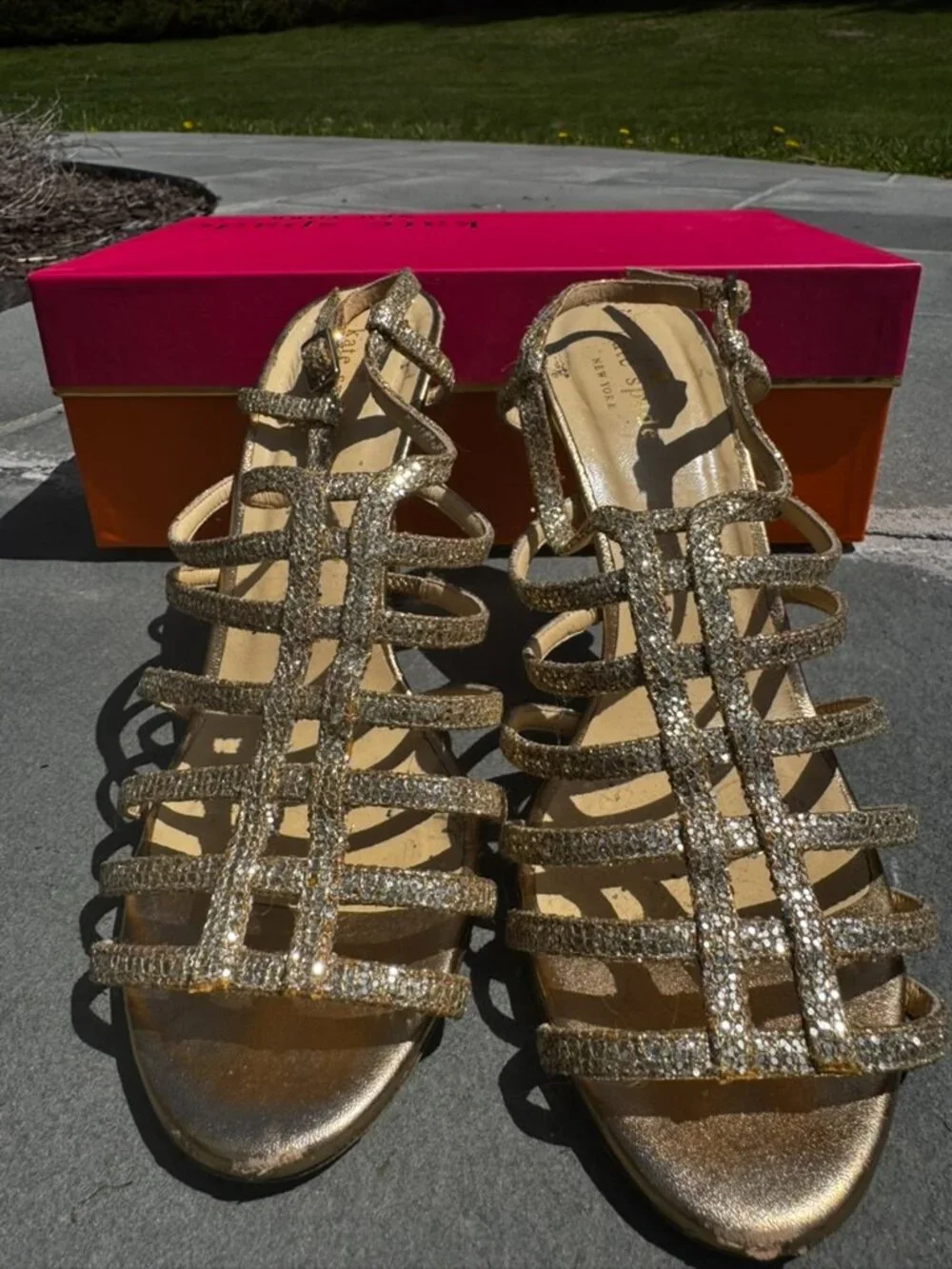 Kate Spade Caryl Gold Women's Bridal Starlight Fabric Strappy Heels - Size 8